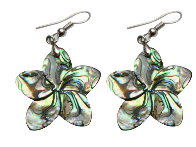 25mm Abalone Shell Plumeria Flower Earrings